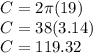 C = 2\pi(19)\\C = 38(3.14)\\C = 119.32\\