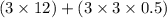 (3 \times 12) +  (3 \times 3 \times 0.5)