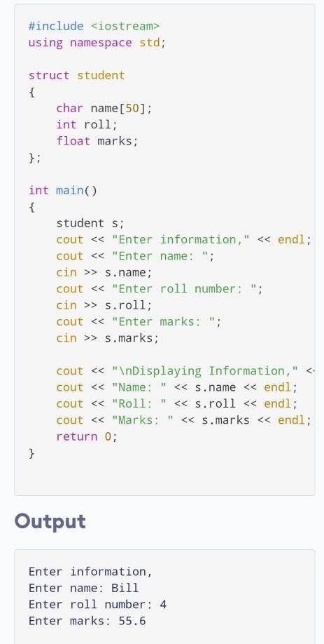 Write a c++ program that accept student information ​