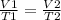 \frac{V1}{T1} =\frac{V2}{T2}