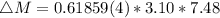 \triangle M =0.61859(4)*3.10*7.48