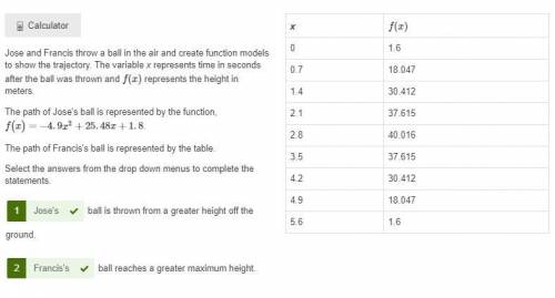 Jose and Francis throw a ball in the air and create function models to show the trajectory. The vari