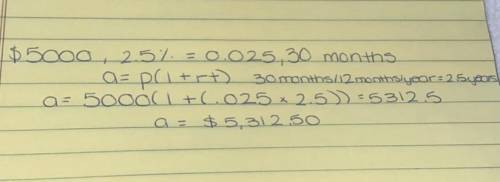 Kaden invested $5,000 into a savings account. The interest was compounded

annually at 2.5%. How muc