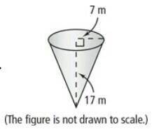 Water Tank A water tank is shaped like the cone shown here. How much water can the tank​ hold? Use 3