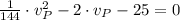 \frac{1}{144}\cdot v_{P}^{2}-2\cdot v_{P} -25 = 0