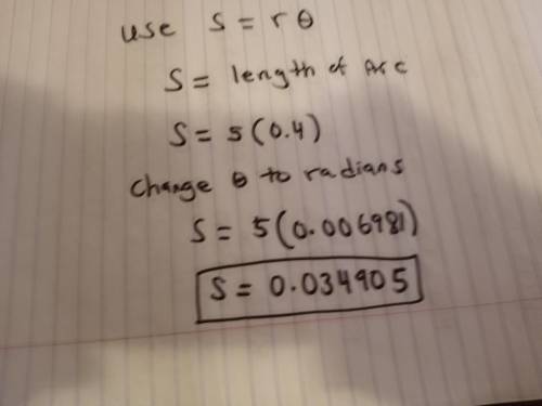 What is the length of arc S shown below?
