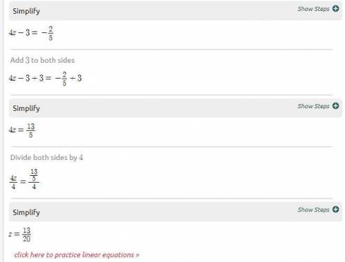 Solve for z: 10 = 2 = -25(4z -3)​