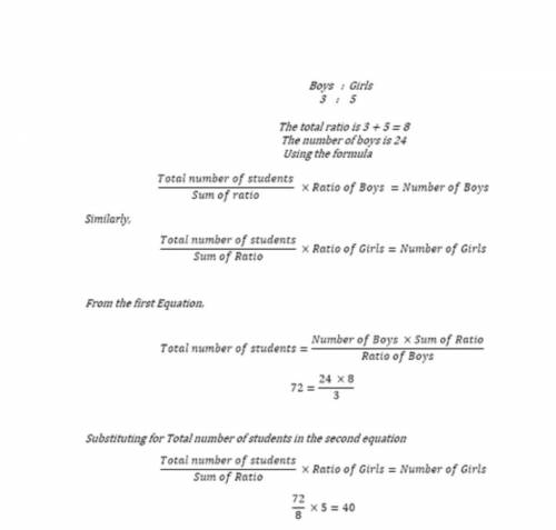 The ratio of boys to girls in the class was 3: 5. if there were 24 total kids in the class, how many