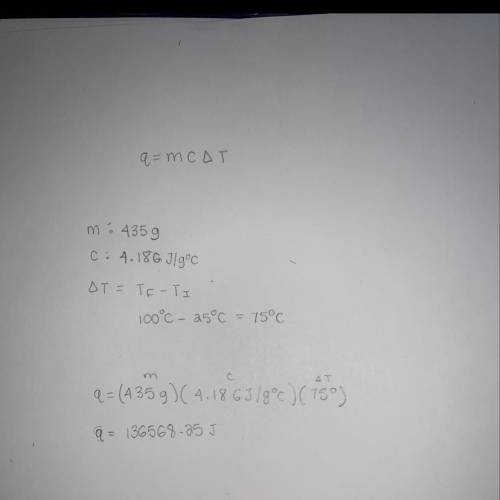 How many joules of heat are absorbed to raise the temperature of 435 grams of water at 1 atm from 25