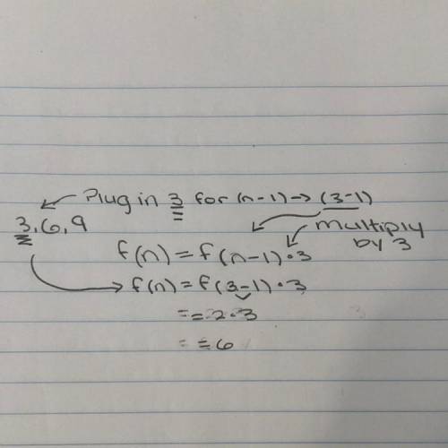 Use function notation to write a recursive formula to represent the sequence:  3, 6, 9, …  a. f(n) =
