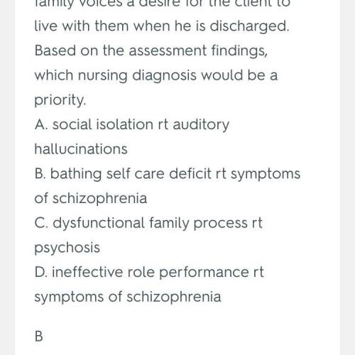 Aclient has been diagnosed with schizophrenia. assessment reveals that the client lives alone. the c