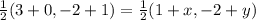 \frac{1}{2}(3+0,-2+1) = \frac{1}{2}(1+x,-2+y)