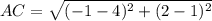 AC = \sqrt{(-1 - 4)^2 + (2 - 1)^2