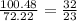 \frac{100.48}{72.22}=\frac{32}{23}