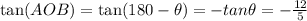 \tan(AOB) = \tan(180 - \theta) = -tan \theta = -\frac{12}{5}