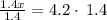 \frac{1.4x}{1.4}=4.2\cdot \:1.4