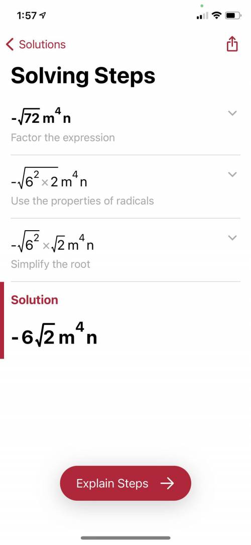 -√72m^4 n
simplify square roots