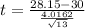 t = \frac{28.15 - 30}{\frac{4.0162}{\sqrt{13}}}