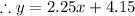 \therefore y = 2.25x + 4.15