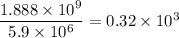 \dfrac{1.888\times 10^9}{5.9\times 10^6}=0.32\times 10^{3}