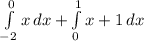 \int\limits^0_{-2} {x} \, dx +\int\limits^1_0 {x+1} \, dx