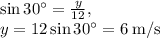 \sin 30^{\circ}=\frac{y}{12},\\y=12\sin 30^{\circ}=6\:\text{m/s}