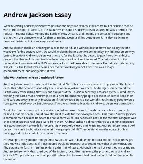 Write an essay about how andrew jackson was a bad president