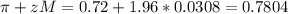 \pi + zM = 0.72 + 1.96*0.0308 = 0.7804