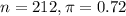 n = 212, \pi = 0.72