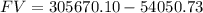 $FV = 305670.10- 54050.73 $