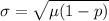 \sigma = \sqrt{\mu (1 - p)