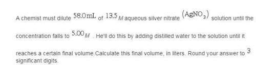 A chemist must dilute of aqueous potassium iodide solution until the concentration falls to . He'll