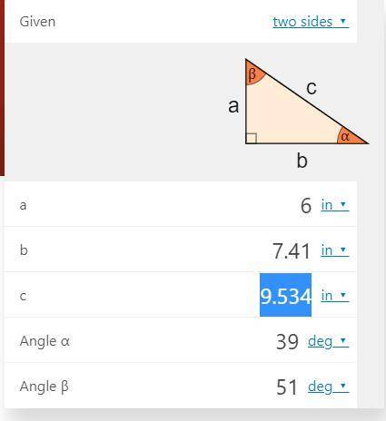 Find the length of side c. 
c=_in