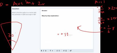 How to find the radius in a sector with the perimeter of 210 and angle of 30°