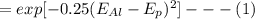 = exp[-0.25(E_{Al}-E_{p})^2]---(1)