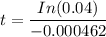 t = \dfrac{In(0.04)}{-0.000462}