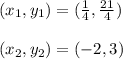 (x_1, y_1) = (\frac{1}{4} , \frac{21}{4})\\\\(x_2,y_2) = (-2, 3)