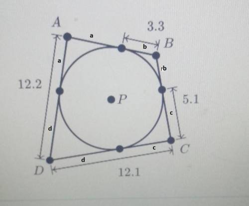 All sides of quadrilateral ABCD ABCD A, B, C, D are tangent to circle PPP. What is the perimeter of