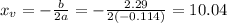 x_{v} = -\frac{b}{2a} = -\frac{2.29}{2(-0.114)} = 10.04