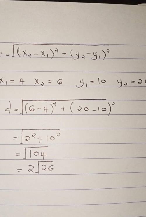 The distance between (4,10) and (6,20)