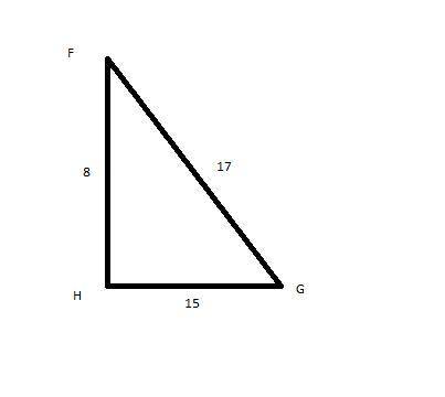 In ΔFGH, the measure of ∠H=90°, FH = 8, OF = 17, and HG = 15. What ratio represents the sine of ∠G?