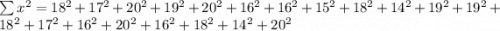 \sum x^2 = 18^2 + 17^2  +20^2 + 19^2 + 20^2 + 16^2 + 16^2 + 15^2 + 18^2+14^2 +19^2 + 19^2+18^2+17^2 + 16^2+20^2+16^2+18^2+14^2+20^2