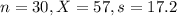 n = 30, X = 57, s = 17.2