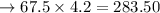 \to 67.5 \times 4. 2= 283 .50