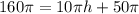 160\pi =10\pi h+50\pi