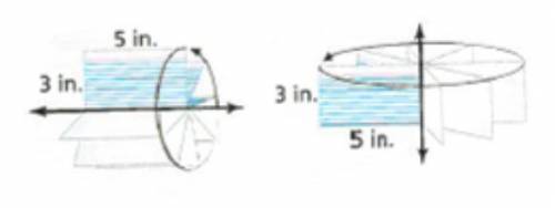 A 3-inch by 5-inch index card is rotated around a horizontal line and a vertical line to produce two