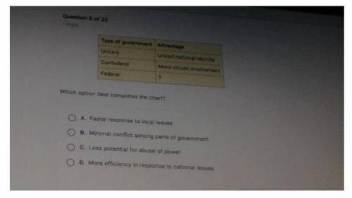 Which option best completes the chart?
less potential for abuse of power