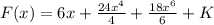F(x) = 6x + \frac{24x^4}{4} + \frac{18x^6}{6} + K