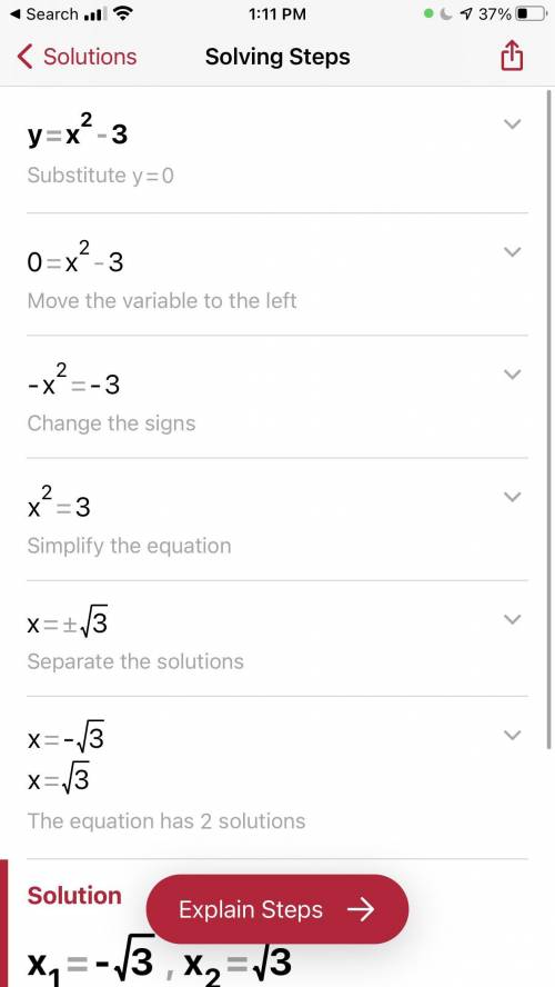 Solve the system of equations y=2x-3 and y=x^2-3