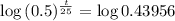 \log{(0.5)^{\frac{t}{25}}} = \log{0.43956}